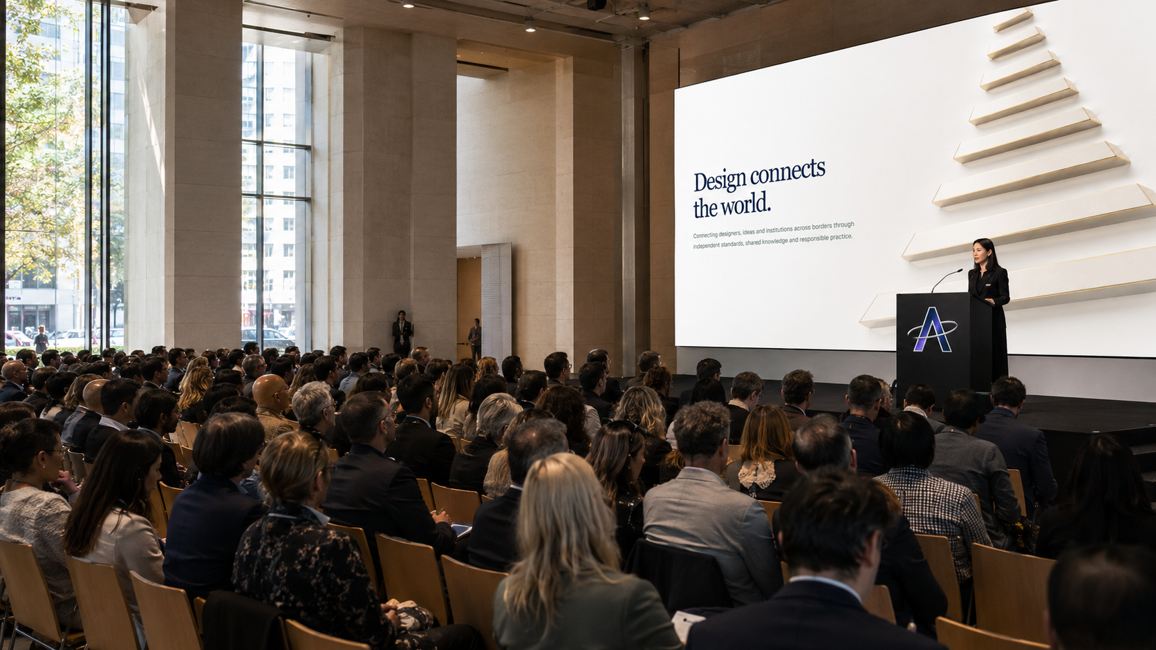 The AURELIS Design Industry Summit with an audience and a speaker on stage