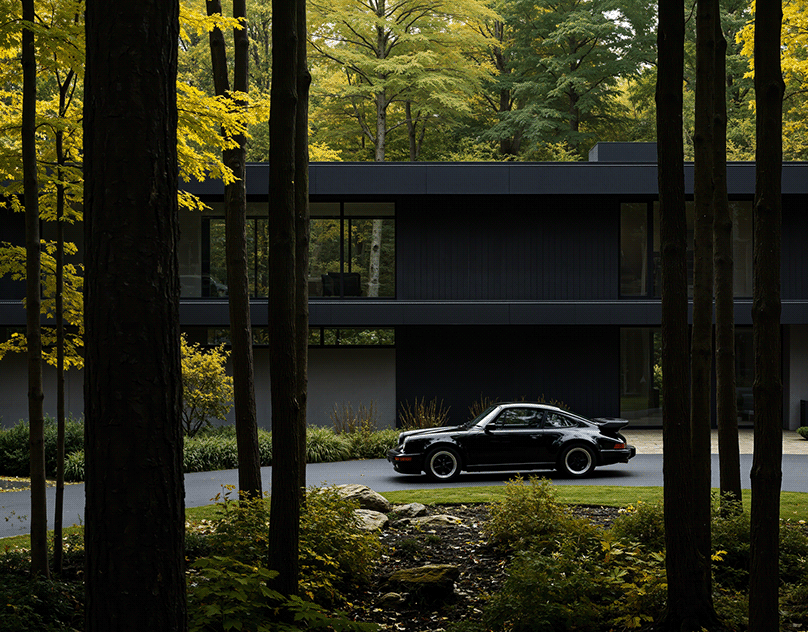 Architecture integrated into a forest landscape