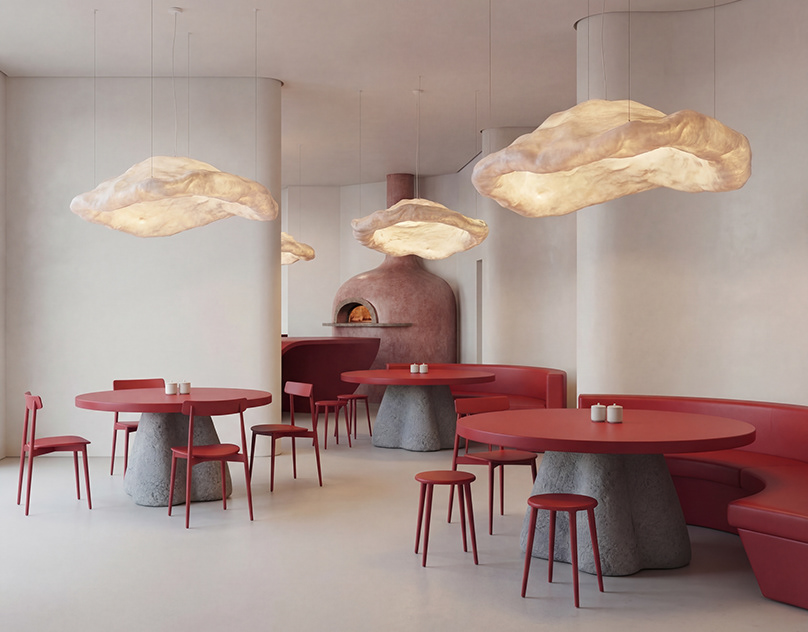 Warm red restaurant interior